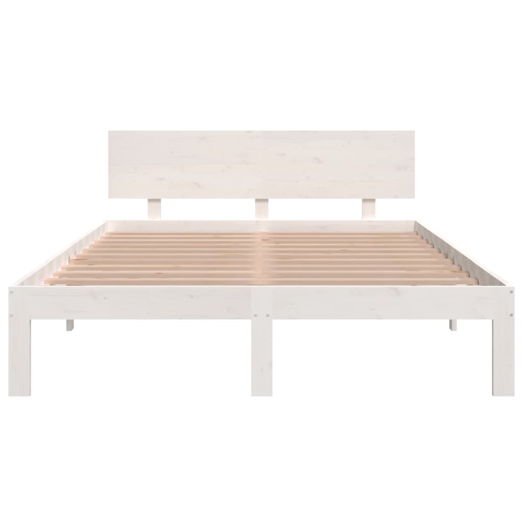 vidaXL Cadru de pat dublu, alb, 135x190 cm, lemn masiv