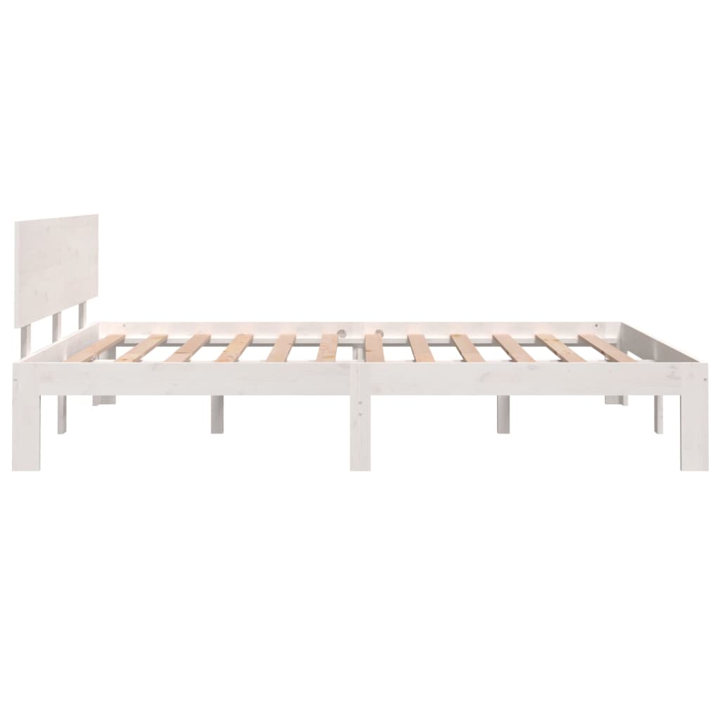 vidaXL Cadru de pat dublu, alb, 135x190 cm, lemn masiv