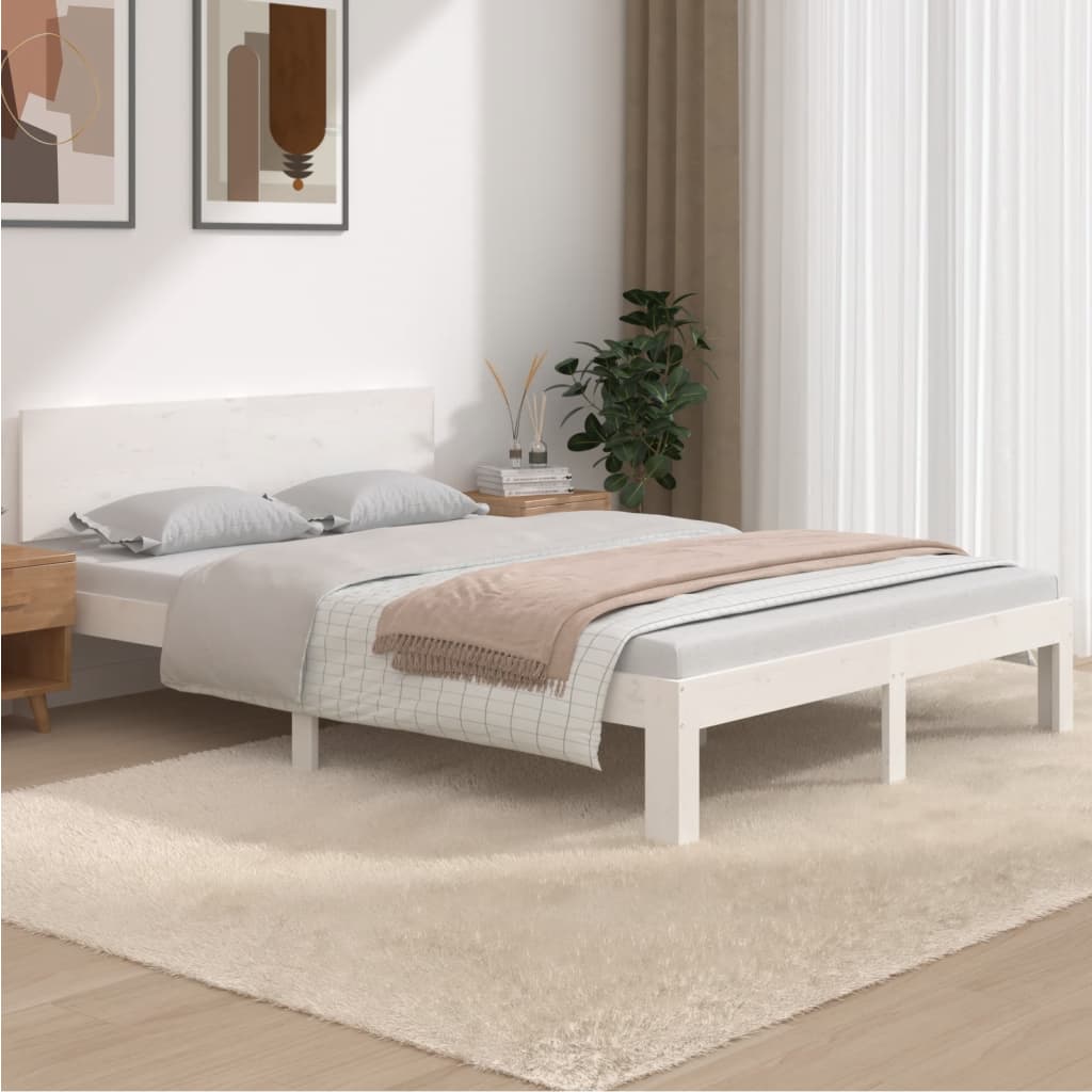 vidaXL Cadru de pat King Size, alb, 150x200 cm, lemn masiv vidaXL Cadru de pat King Size, alb, 150x200 cm, lemn masiv