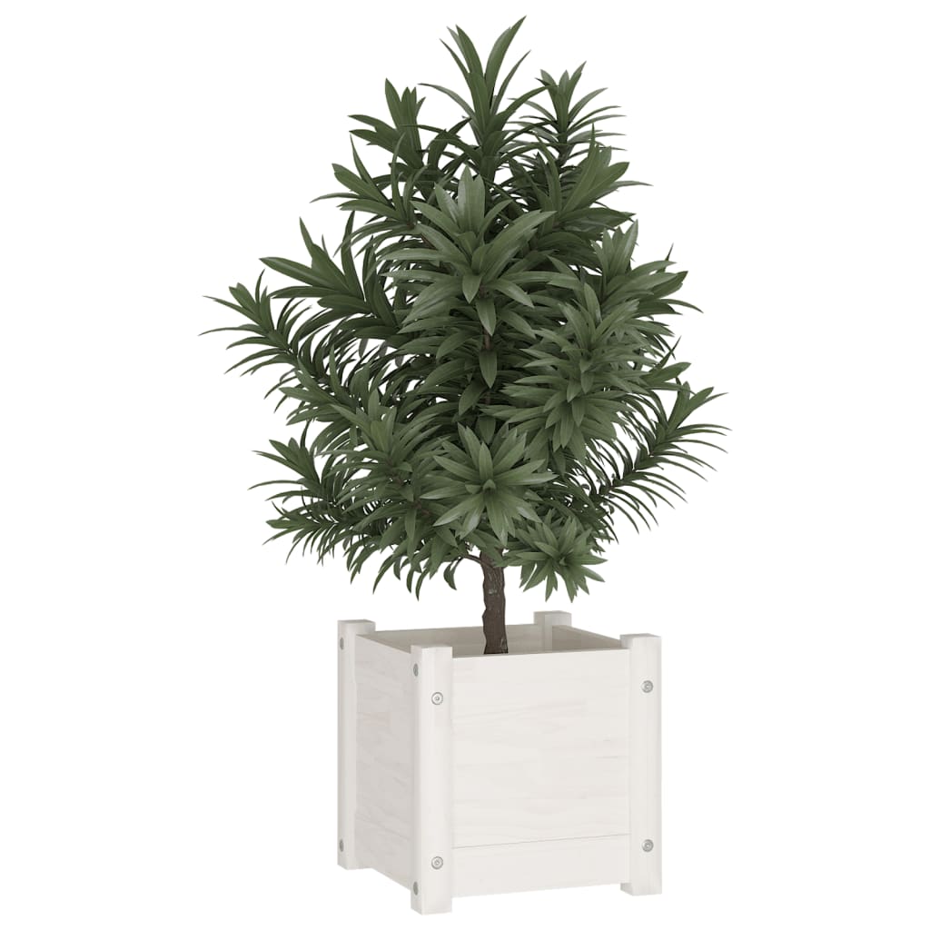 vidaXL Jardinieră de grădină, alb, 31x31x31 cm, lemn masiv de pin vidaXL Jardinieră de grădină, alb, 31x31x31 cm, lemn masiv de pin