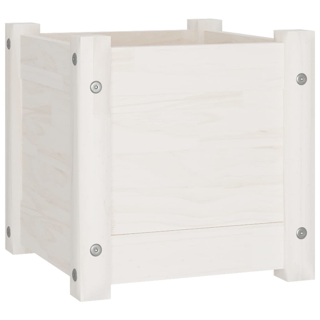 vidaXL Jardiniere de grădină, 2 buc., alb, 31x31x31 cm, lemn masiv pin