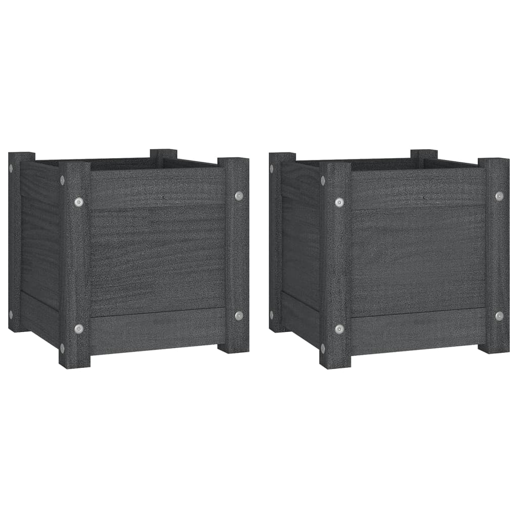 vidaXL Jardiniere de grădină, 2 buc., gri, 31x31x31 cm, lemn masiv pin