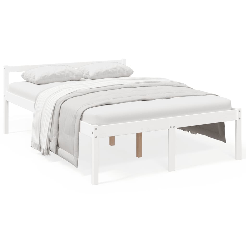 vidaXL Pat pentru seniori dublu, alb, 135x190 cm, lemn masiv de pin