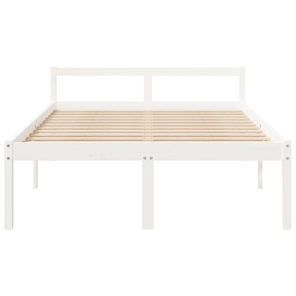 vidaXL Pat pentru seniori dublu, alb, 135x190 cm, lemn masiv de pin