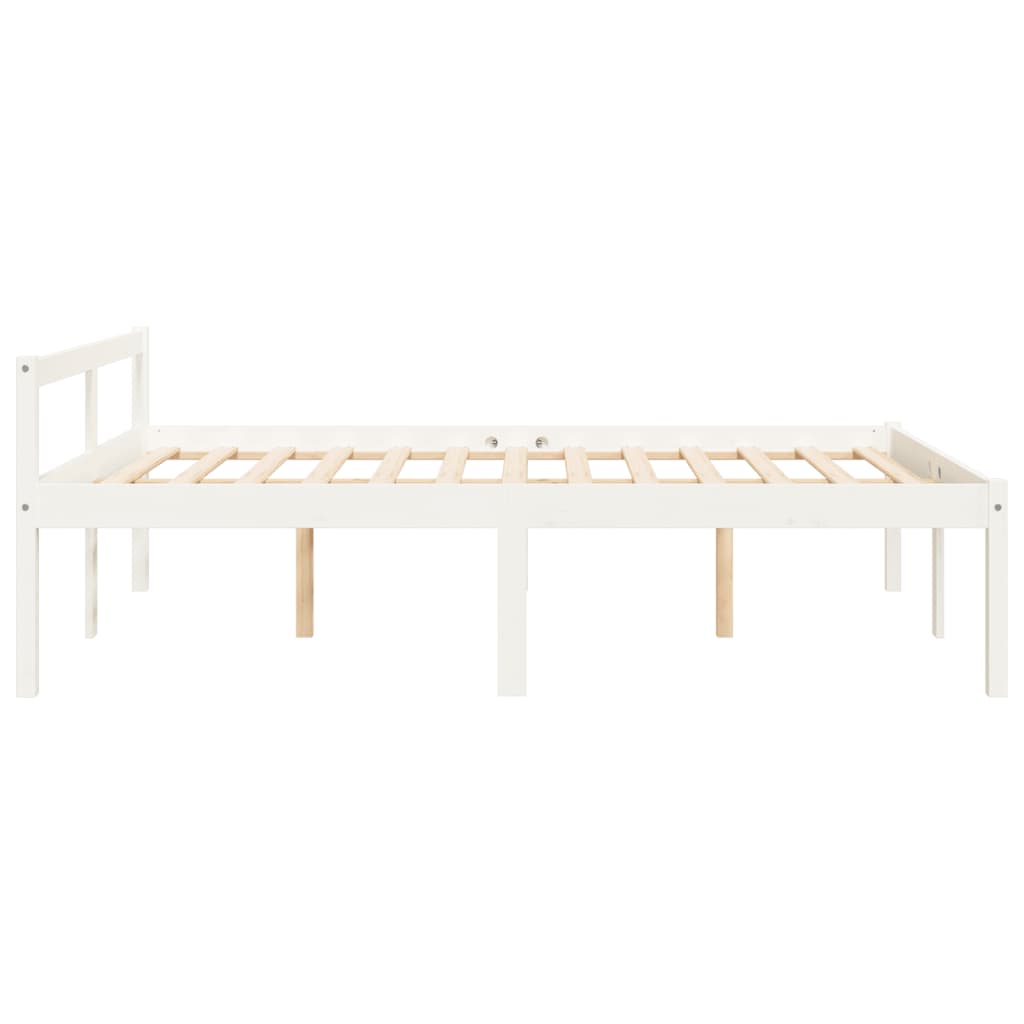 vidaXL Pat pentru seniori dublu, alb, 135x190 cm, lemn masiv de pin