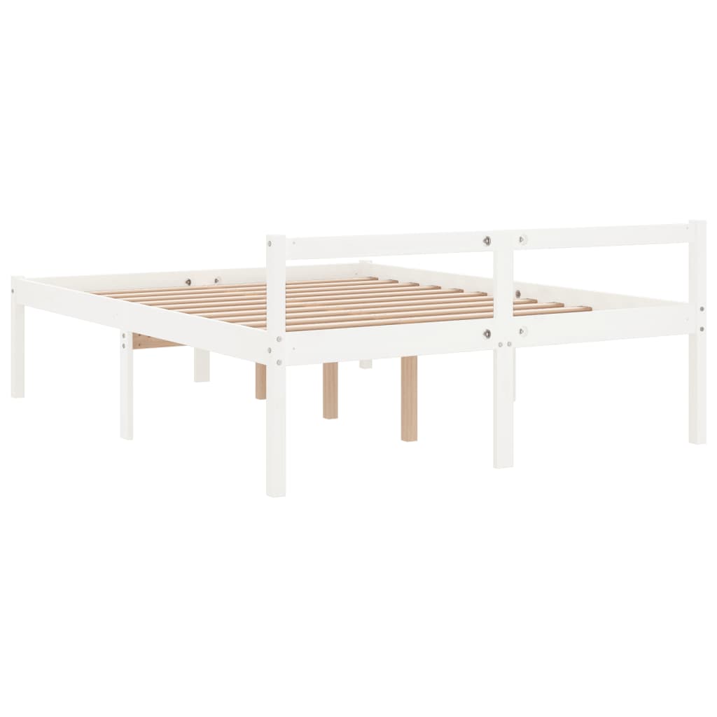 vidaXL Pat pentru seniori dublu, alb, 135x190 cm, lemn masiv de pin