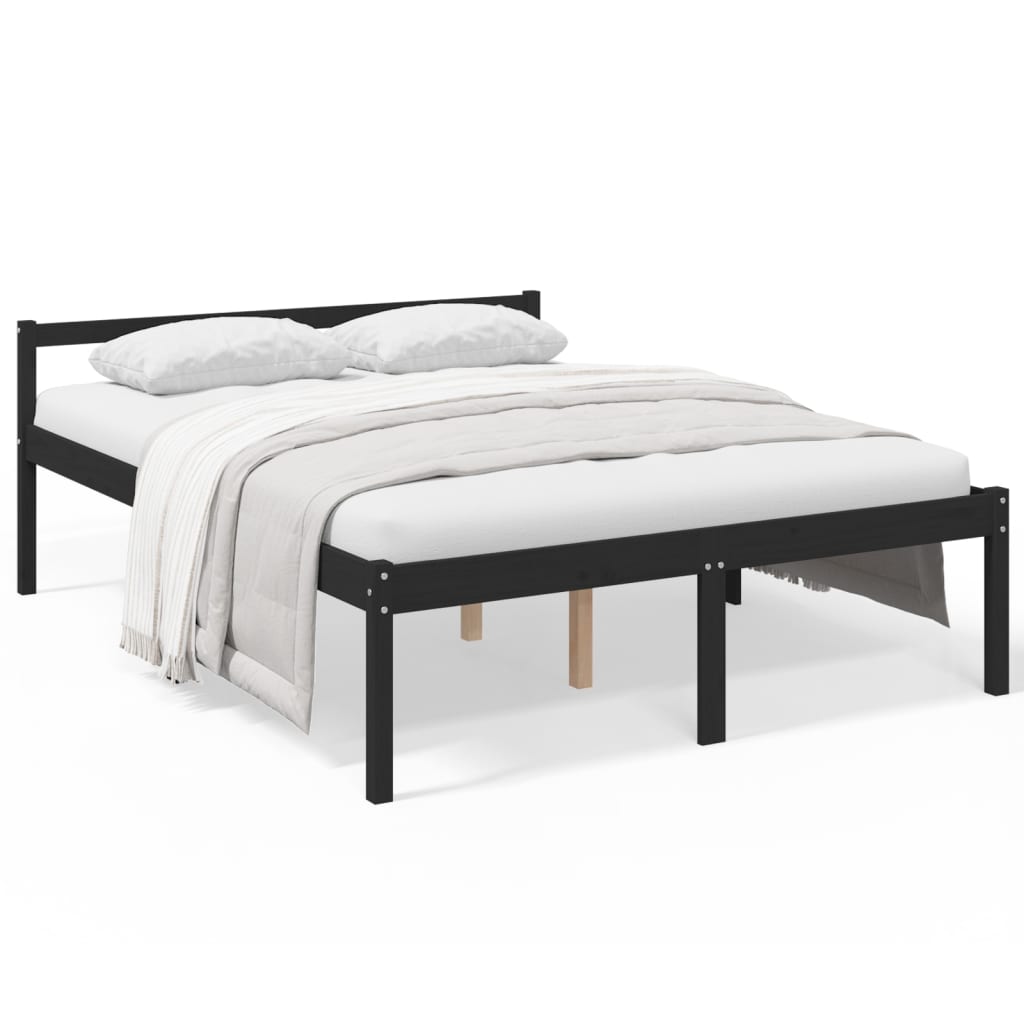 vidaXL Pat pentru seniori king, negru, 150x200 cm, lemn masiv de pin