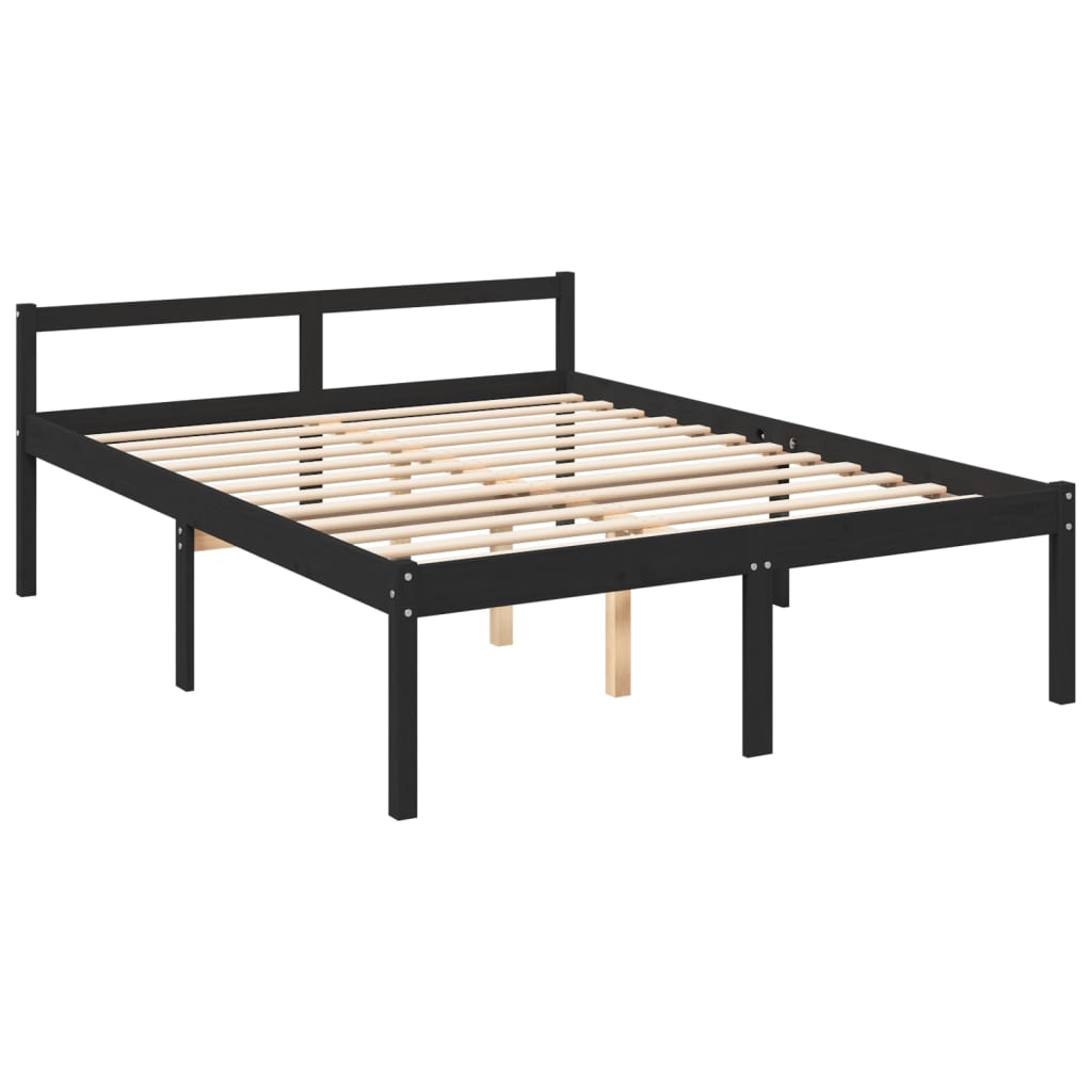 vidaXL Pat pentru seniori king, negru, 150x200 cm, lemn masiv de pin