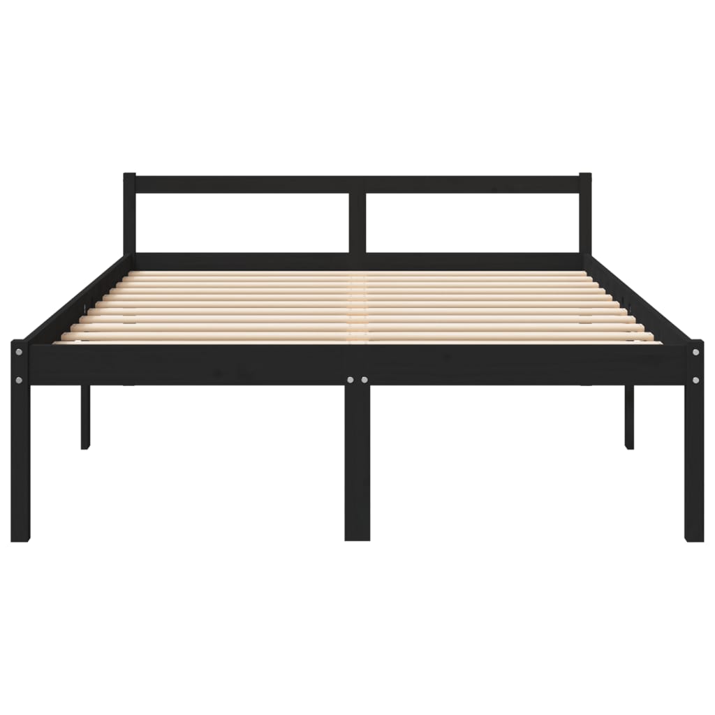 vidaXL Pat pentru seniori king, negru, 150x200 cm, lemn masiv de pin