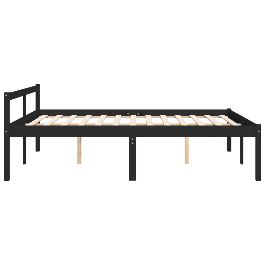 vidaXL Pat pentru seniori king, negru, 150x200 cm, lemn masiv de pin