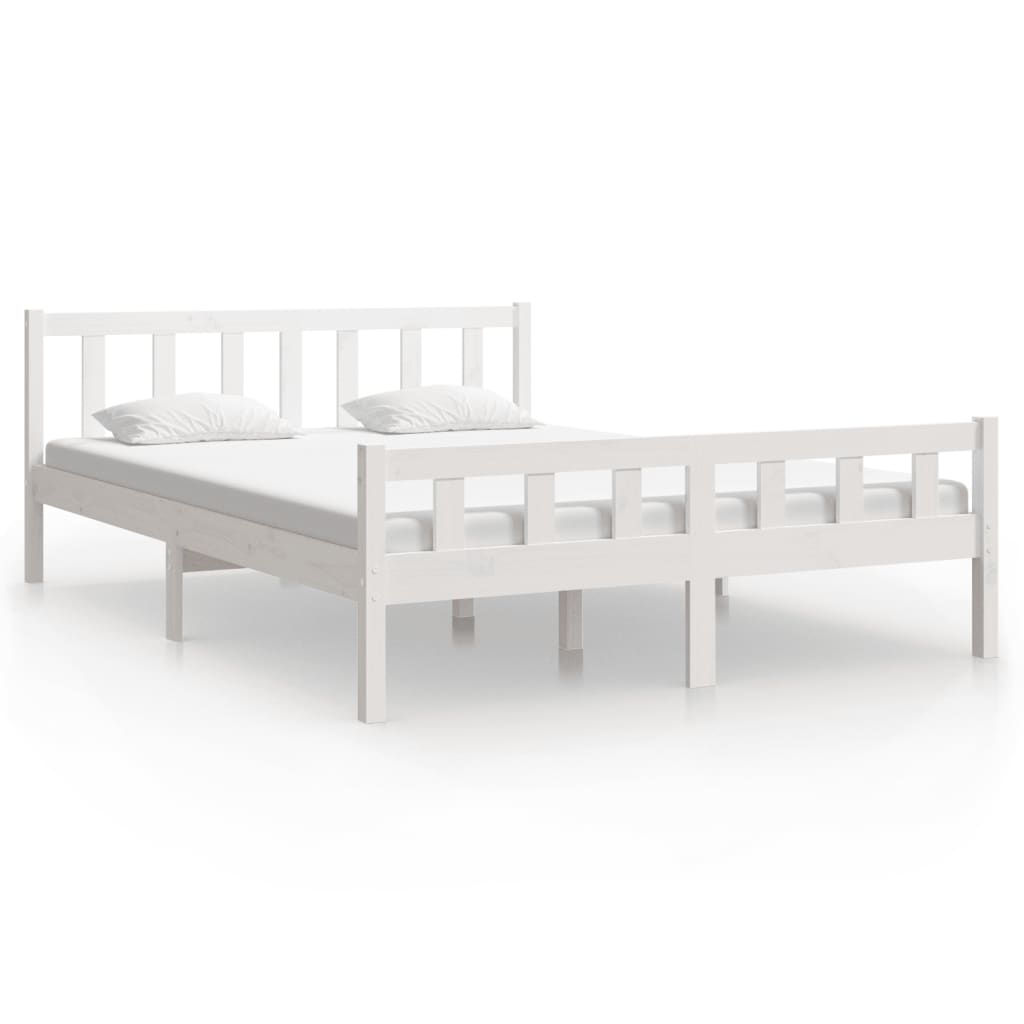 vidaXL Cadru de pat King Size, alb, 150x200 cm, lemn masiv vidaXL Cadru de pat King Size, alb, 150x200 cm, lemn masiv