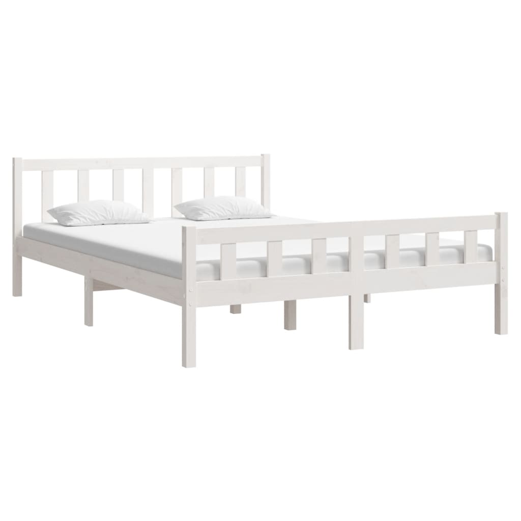 vidaXL Cadru de pat King Size, alb, 150x200 cm, lemn masiv vidaXL Cadru de pat King Size, alb, 150x200 cm, lemn masiv