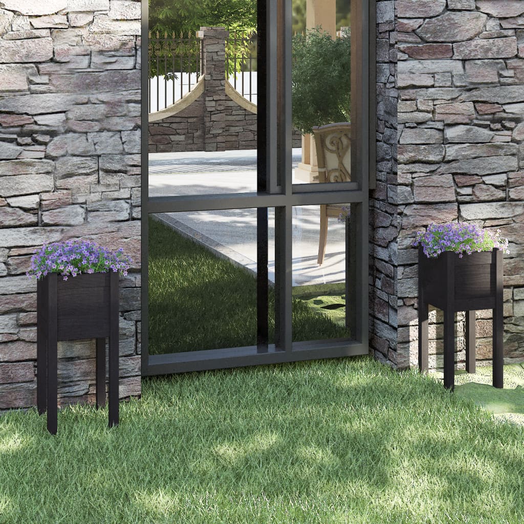 vidaXL Jardiniere de grădină 2 buc. negru 31x31x70 cm lemn masiv pin vidaXL Jardiniere de grădină 2 buc. negru 31x31x70 cm lemn masiv pin
