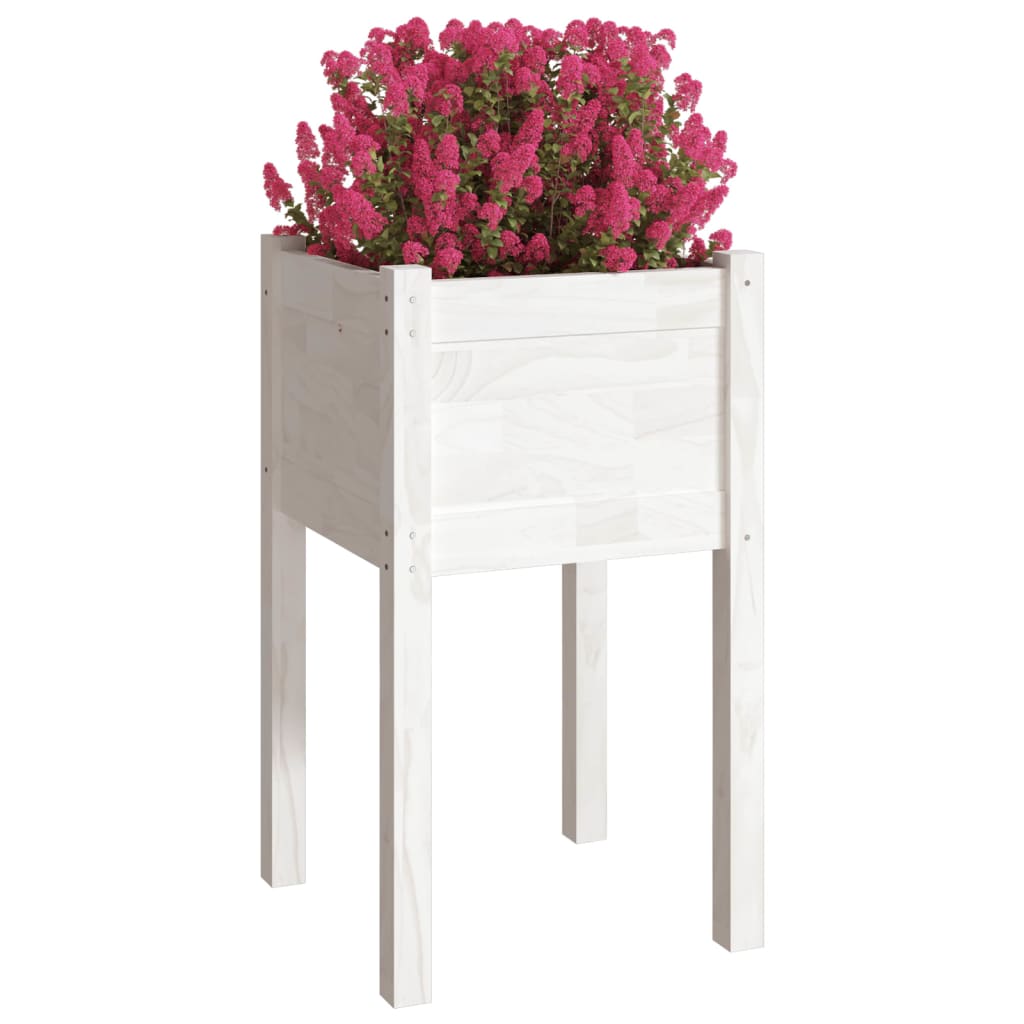 vidaXL Jardiniere de grădină, 2 buc., alb, 40x40x70 cm, lemn masiv pin