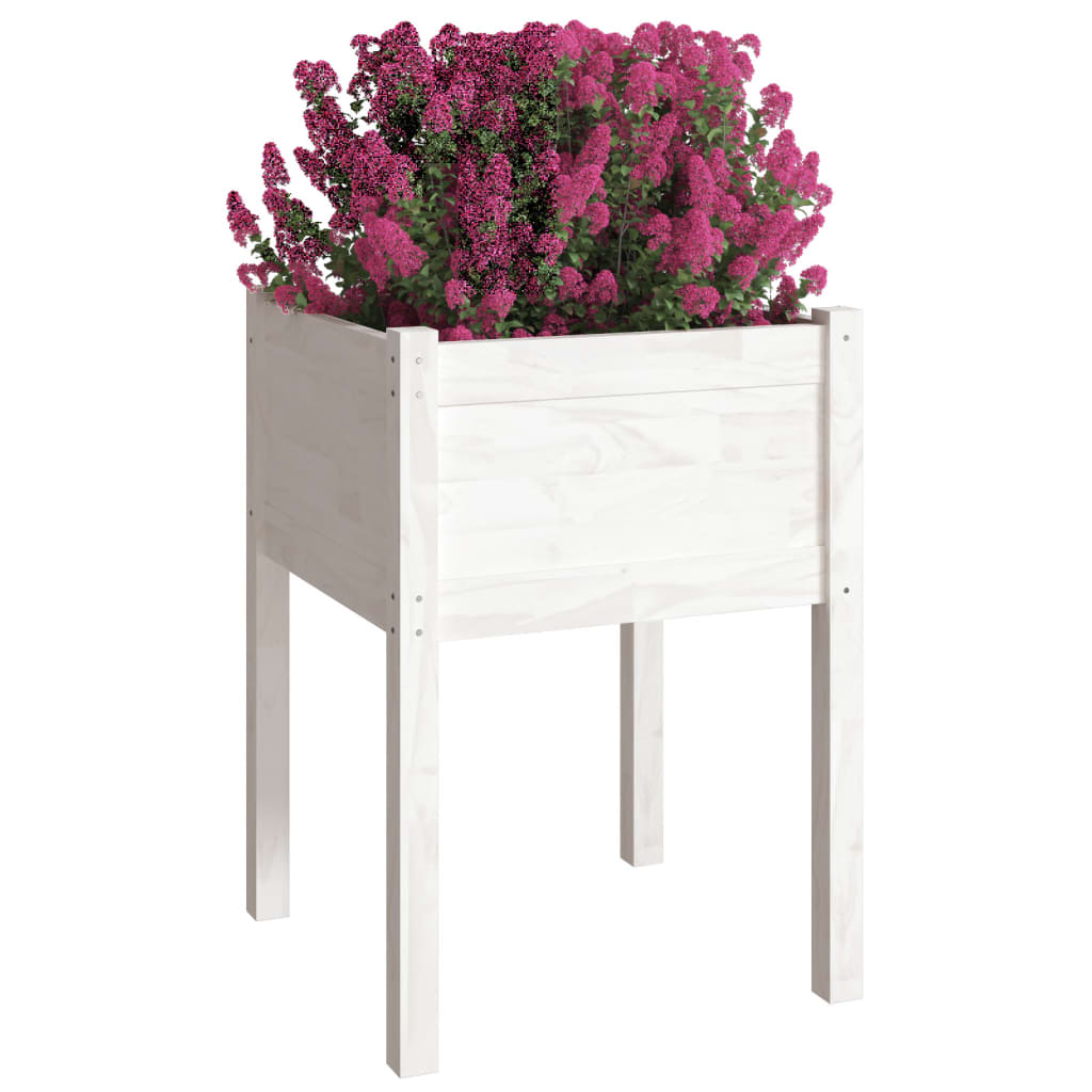 vidaXL Jardinieră de grădină, alb, 50x50x70 cm, lemn masiv de pin