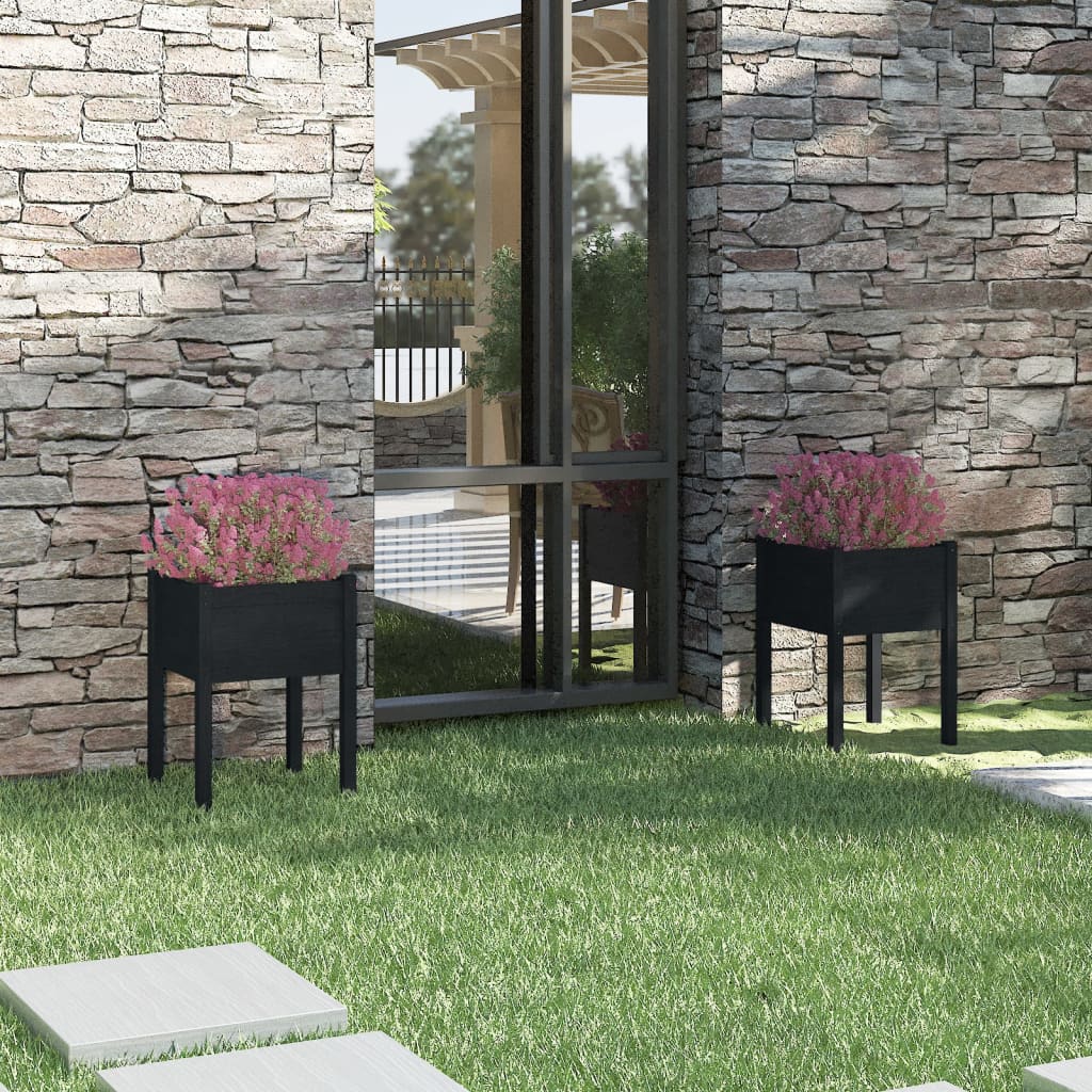 vidaXL Jardiniere de grădină, 2 buc., negru, 50x50x70cm lemn masiv pin vidaXL Jardiniere de grădină, 2 buc., negru, 50x50x70cm lemn masiv pin