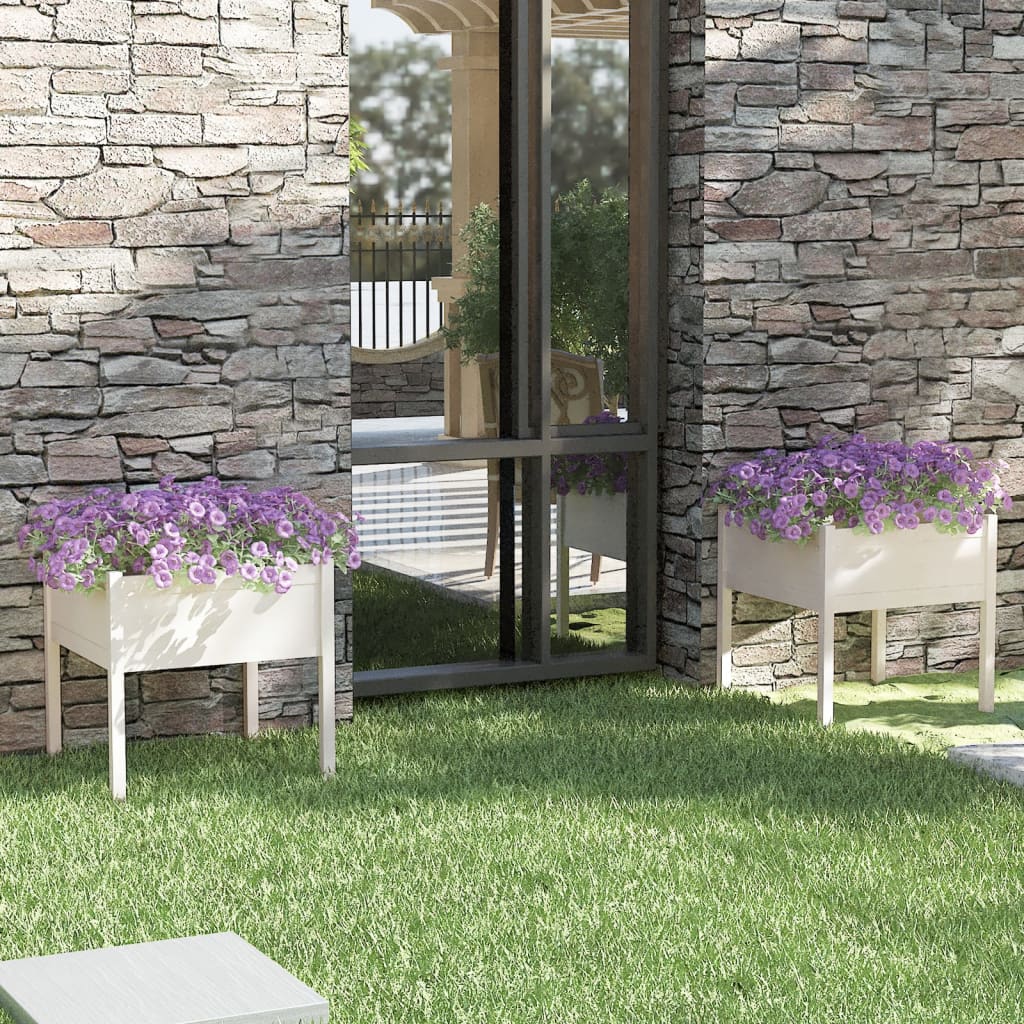 vidaXL Jardiniere de grădină, 2 buc., alb, 70x70x70 cm, lemn masiv pin vidaXL Jardiniere de grădină, 2 buc., alb, 70x70x70 cm, lemn masiv pin