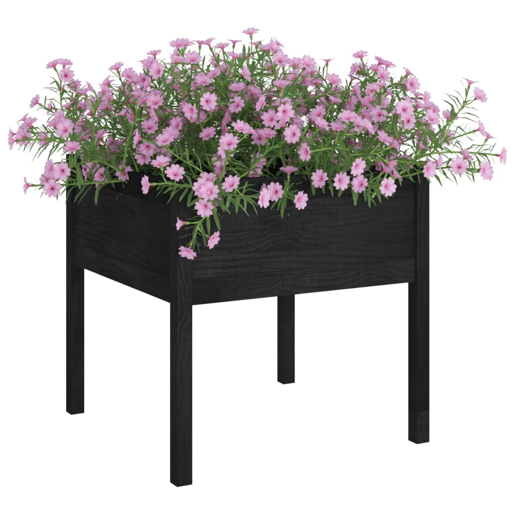 vidaXL Jardinieră de grădină, negru, 70x70x70 cm, lemn masiv de pin