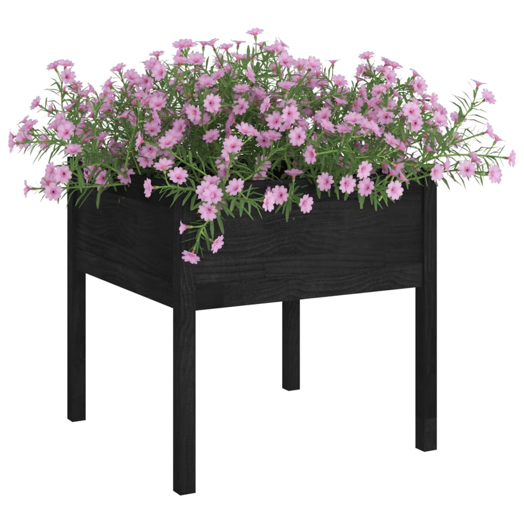 vidaXL Jardiniere grădină, 2 buc., negru, 70x70x70 cm, lemn masiv pin
