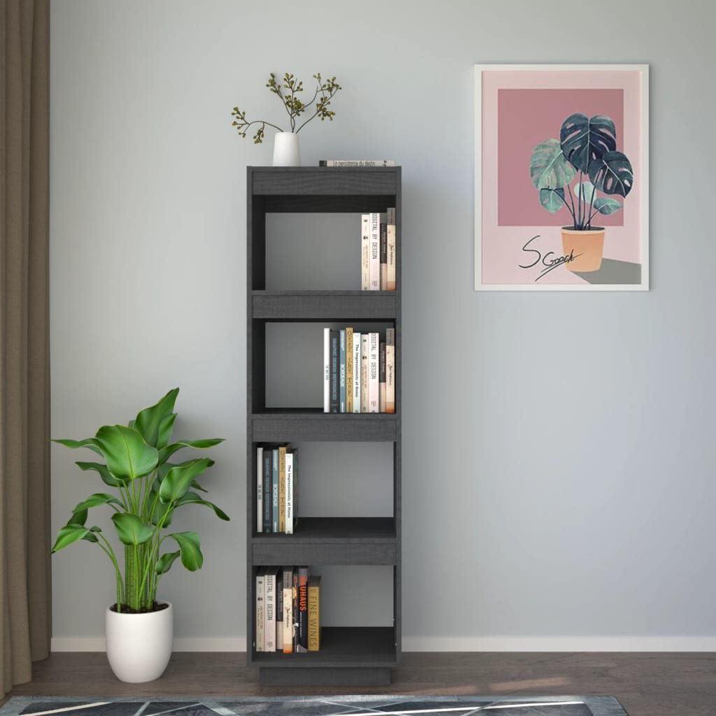 vidaXL Bibliotecă/Separator cameră, gri, 40x35x135 cm, lemn masiv pin vidaXL Bibliotecă/Separator cameră, gri, 40x35x135 cm, lemn masiv pin