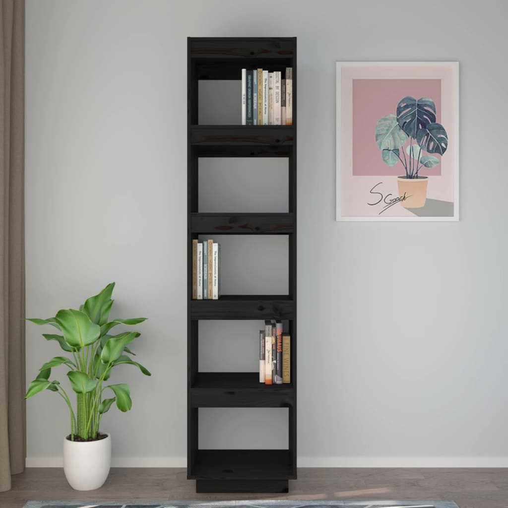 vidaXL Bibliotecă/Separator cameră negru 40x35x167 cm lemn masiv pin