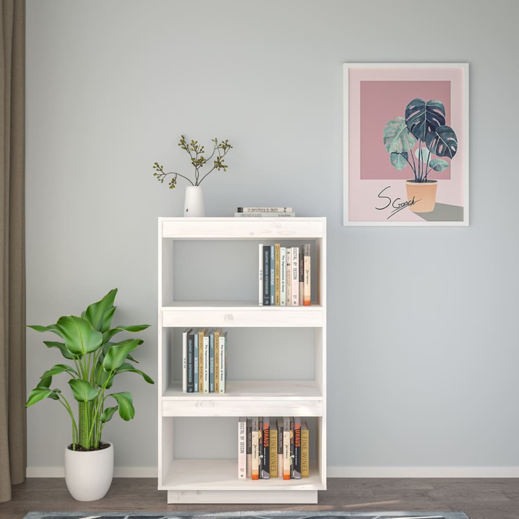 vidaXL Bibliotecă/Separator cameră alb 60x35x103 cm lemn masiv de pin