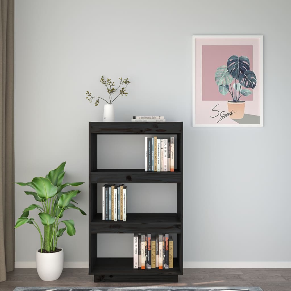 vidaXL Bibliotecă/Separator cameră negru 60x35x103 cm lemn masiv pin