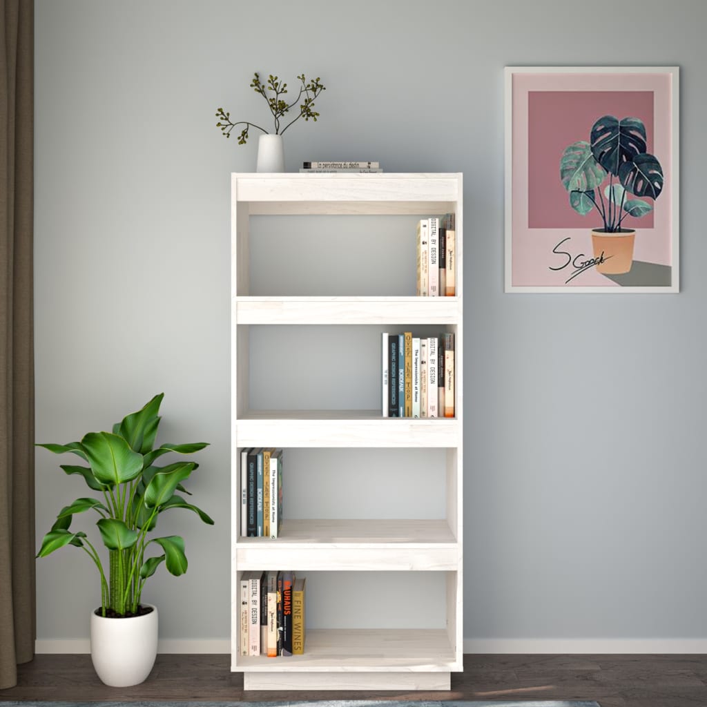 vidaXL Bibliotecă/Separator cameră, alb, 60x35x135 cm, lemn masiv pin