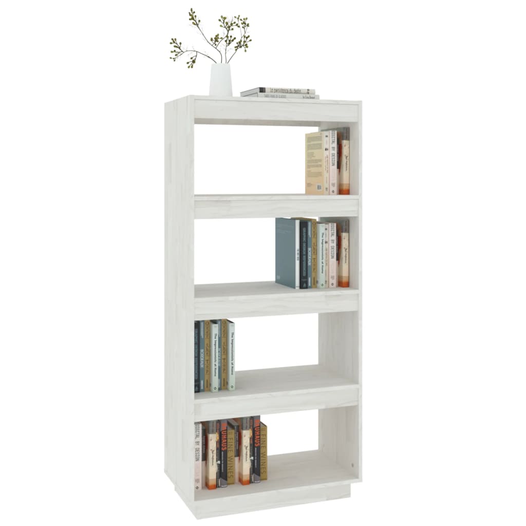 vidaXL Bibliotecă/Separator cameră, alb, 60x35x135 cm, lemn masiv pin