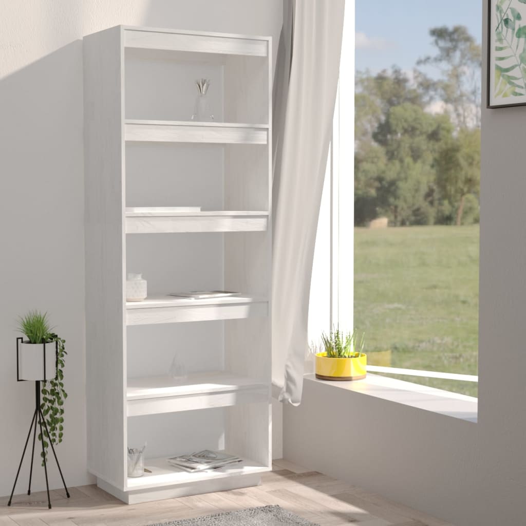 vidaXL Bibliotecă/Separator cameră, alb, 60x35x167 cm, lemn masiv pin
