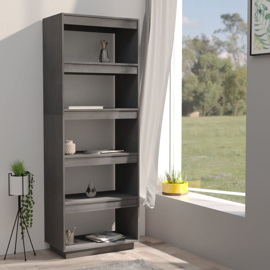 vidaXL Bibliotecă/Separator cameră, gri, 60x35x167 cm, lemn masiv pin vidaXL Bibliotecă/Separator cameră, gri, 60x35x167 cm, lemn masiv pin