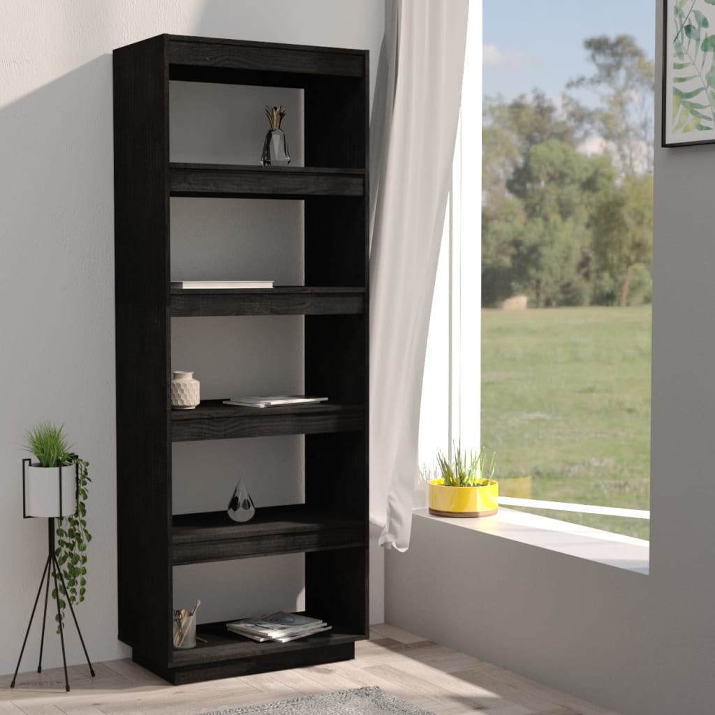 vidaXL Bibliotecă/Separator cameră negru 60x35x167 cm lemn masiv pin