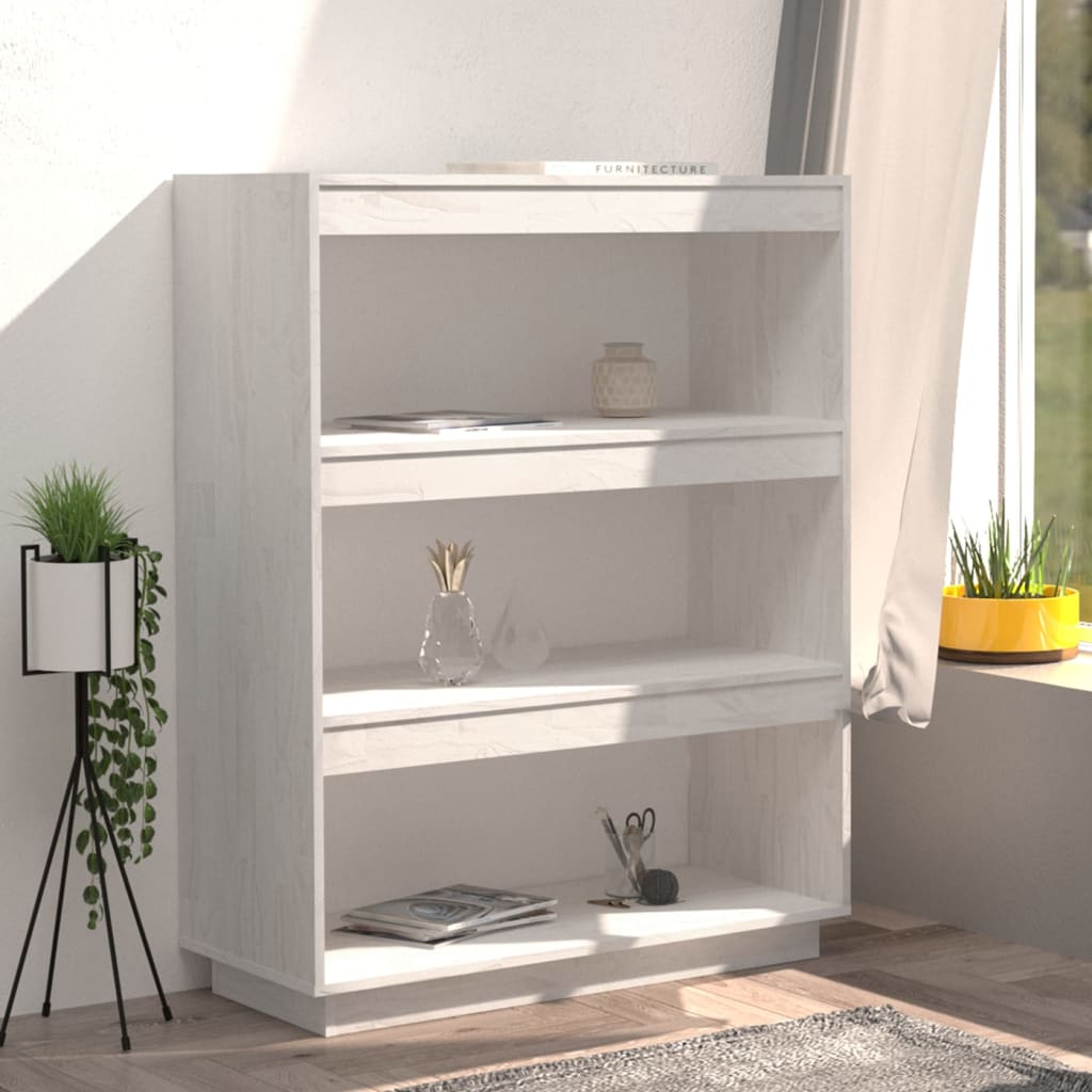 vidaXL Bibliotecă/Separator cameră, alb, 80x35x103 cm, lemn masiv pin