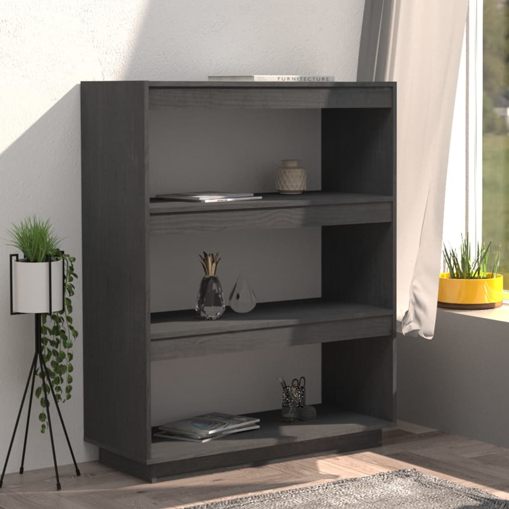 vidaXL Bibliotecă/Separator cameră, gri, 80x35x103 cm, lemn masiv pin