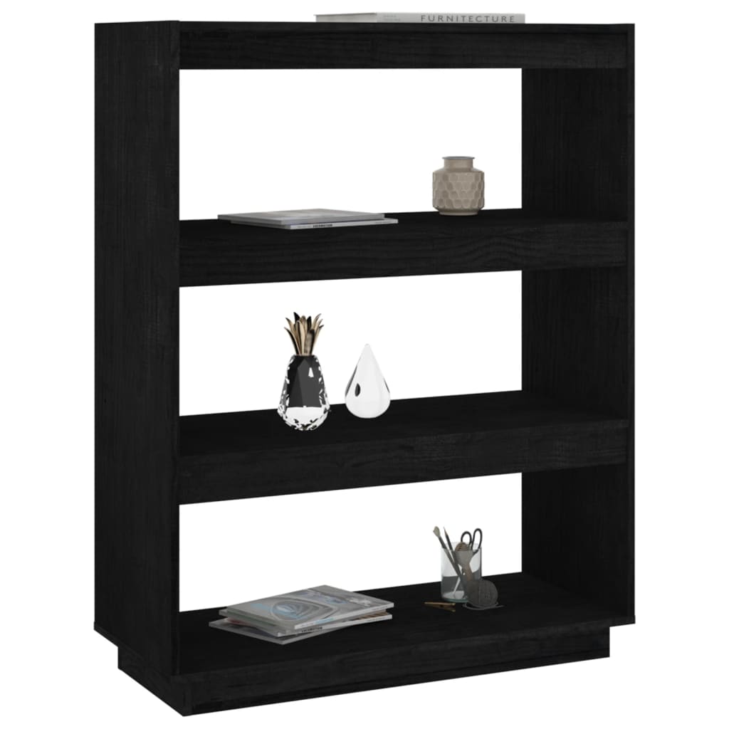 vidaXL Bibliotecă/Separator cameră, negru, 80x35x103cm, lemn masiv pin vidaXL Bibliotecă/Separator cameră, negru, 80x35x103cm, lemn masiv pin