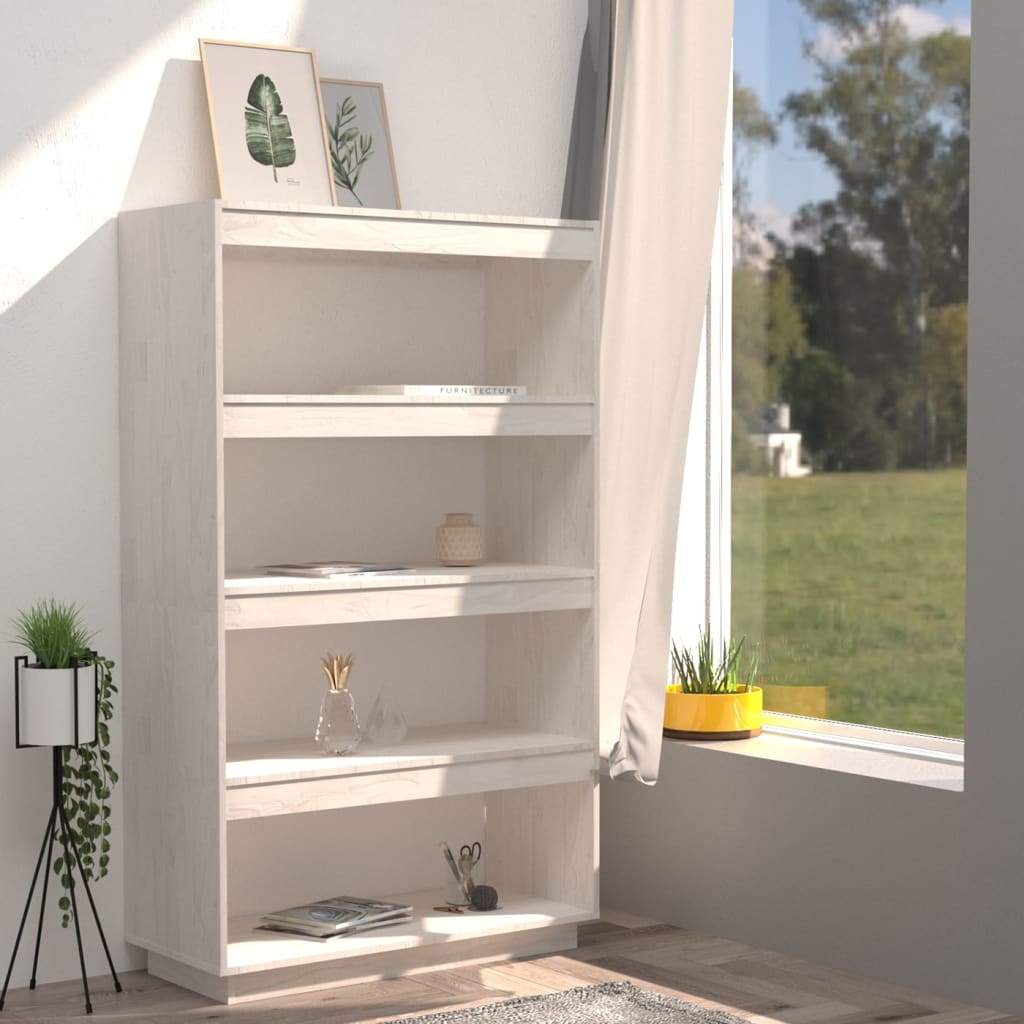 vidaXL Bibliotecă/Separator cameră alb 80x35x135 cm, lemn masiv de pin vidaXL Bibliotecă/Separator cameră alb 80x35x135 cm, lemn masiv de pin