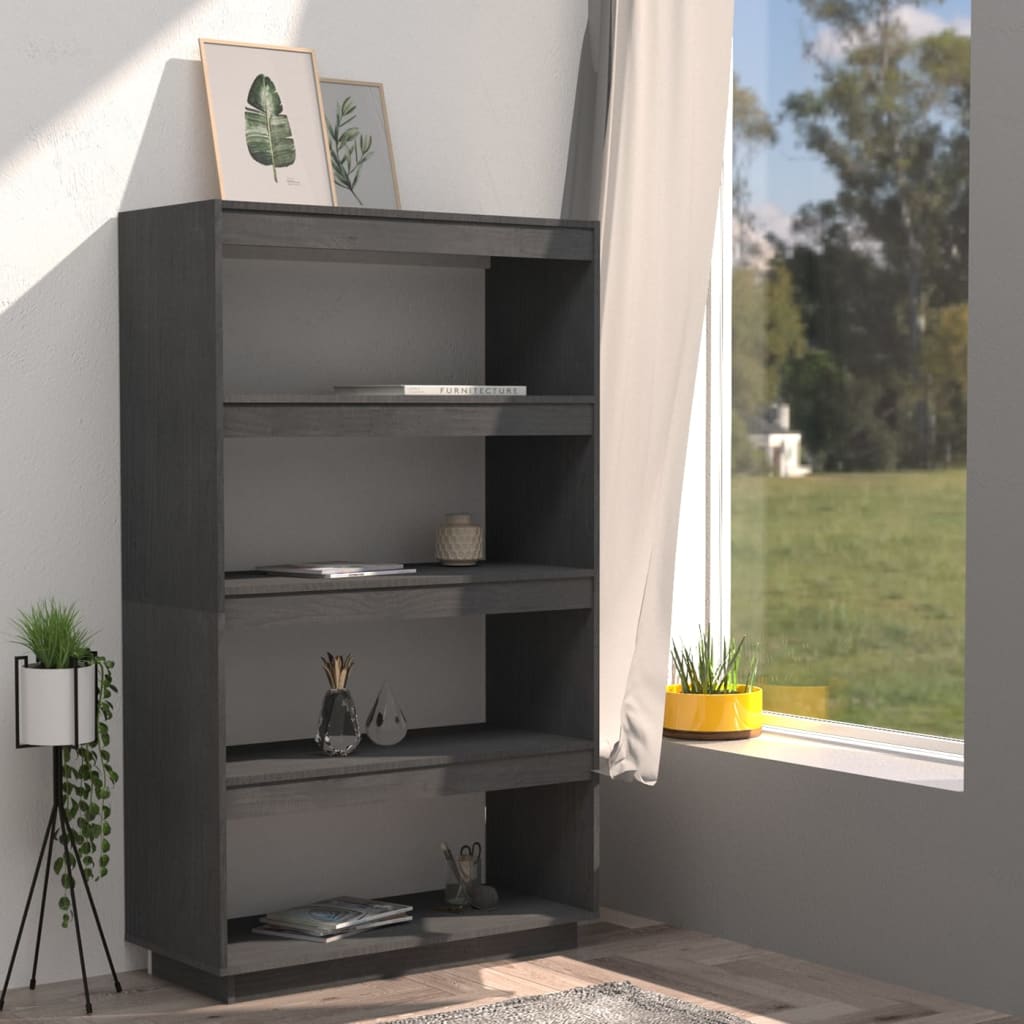 vidaXL Bibliotecă/Separator cameră, gri, 80x35x135 cm, lemn masiv pin vidaXL Bibliotecă/Separator cameră, gri, 80x35x135 cm, lemn masiv pin