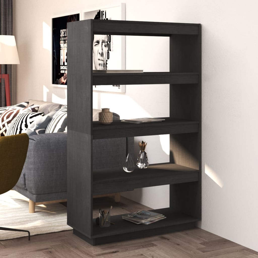 vidaXL Bibliotecă/Separator cameră, gri, 80x35x135 cm, lemn masiv pin vidaXL Bibliotecă/Separator cameră, gri, 80x35x135 cm, lemn masiv pin
