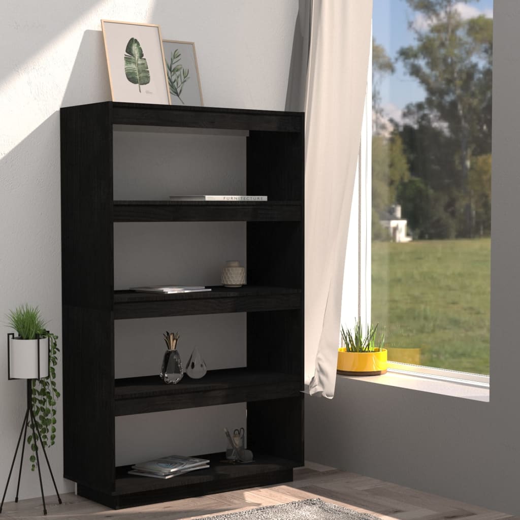 vidaXL Bibliotecă/Separator cameră, negru 80x35x135 cm, lemn masiv pin vidaXL Bibliotecă/Separator cameră, negru 80x35x135 cm, lemn masiv pin