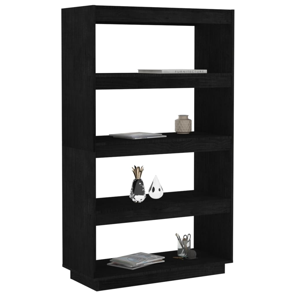 vidaXL Bibliotecă/Separator cameră, negru 80x35x135 cm, lemn masiv pin vidaXL Bibliotecă/Separator cameră, negru 80x35x135 cm, lemn masiv pin