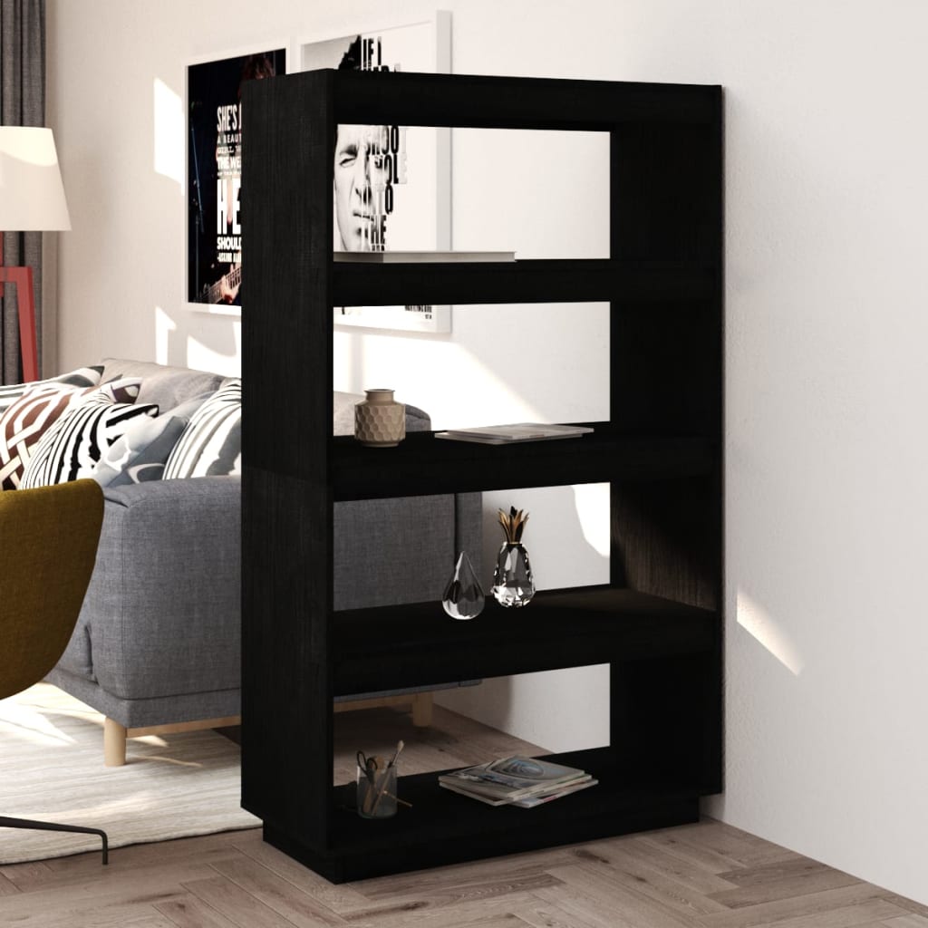 vidaXL Bibliotecă/Separator cameră, negru 80x35x135 cm, lemn masiv pin vidaXL Bibliotecă/Separator cameră, negru 80x35x135 cm, lemn masiv pin