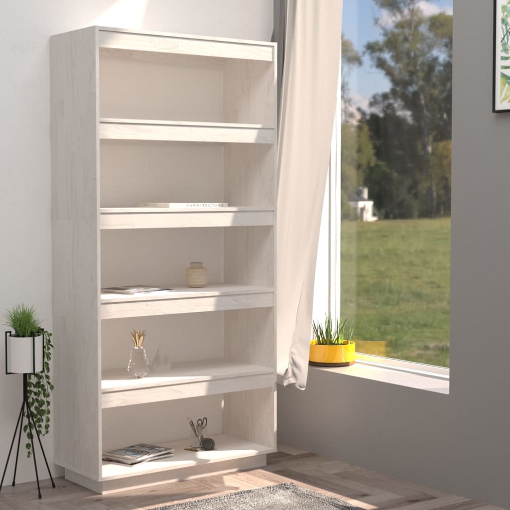 vidaXL Bibliotecă/Separator cameră, alb, 80x35x167 cm, lemn masiv pin