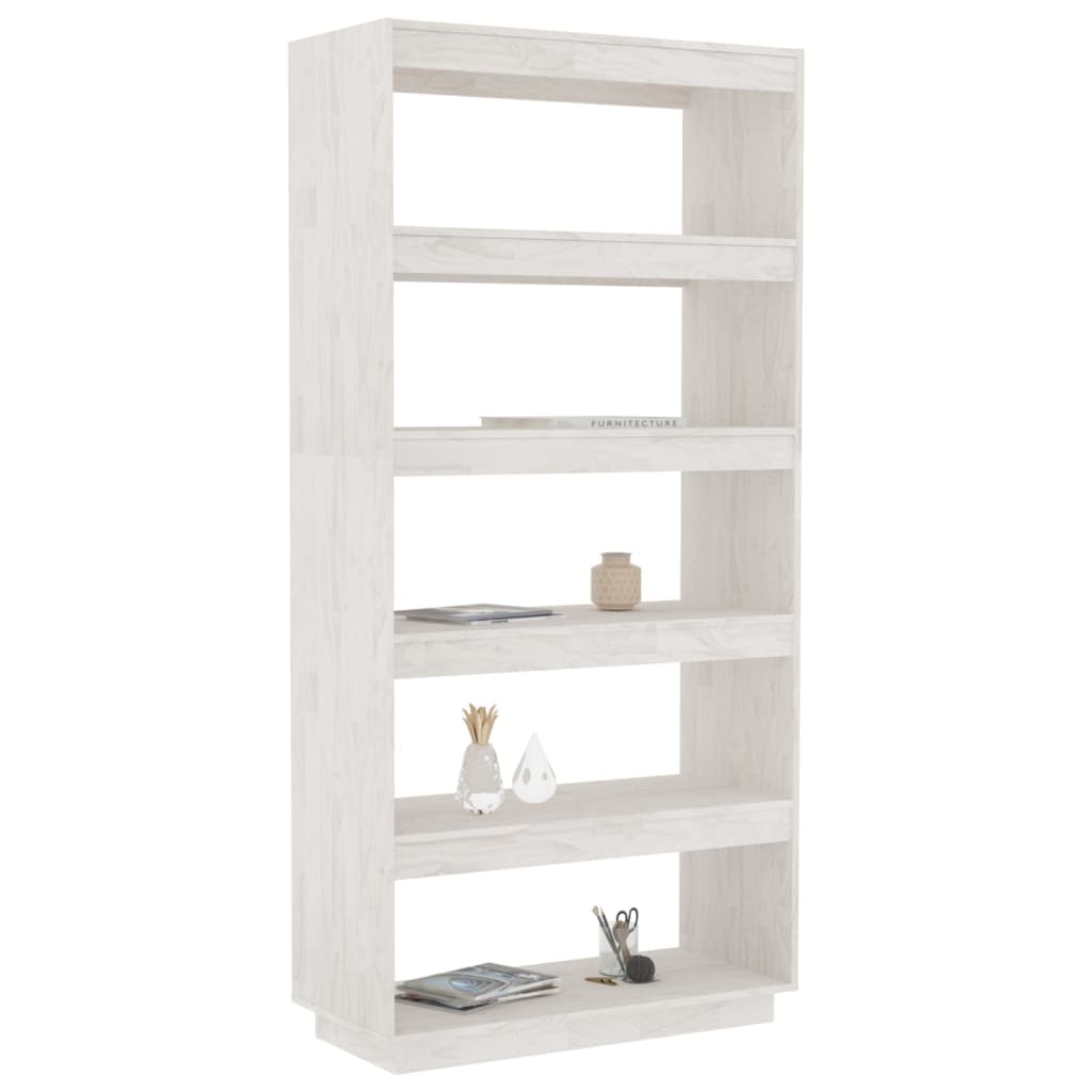 vidaXL Bibliotecă/Separator cameră, alb, 80x35x167 cm, lemn masiv pin