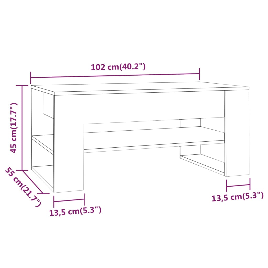 vidaXL Masă de cafea, negru, 102x55x45 cm, lemn prelucrat