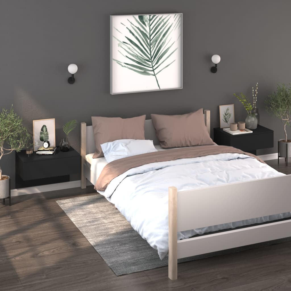 vidaXL Noptieră de perete, negru vidaXL Noptieră de perete, negru