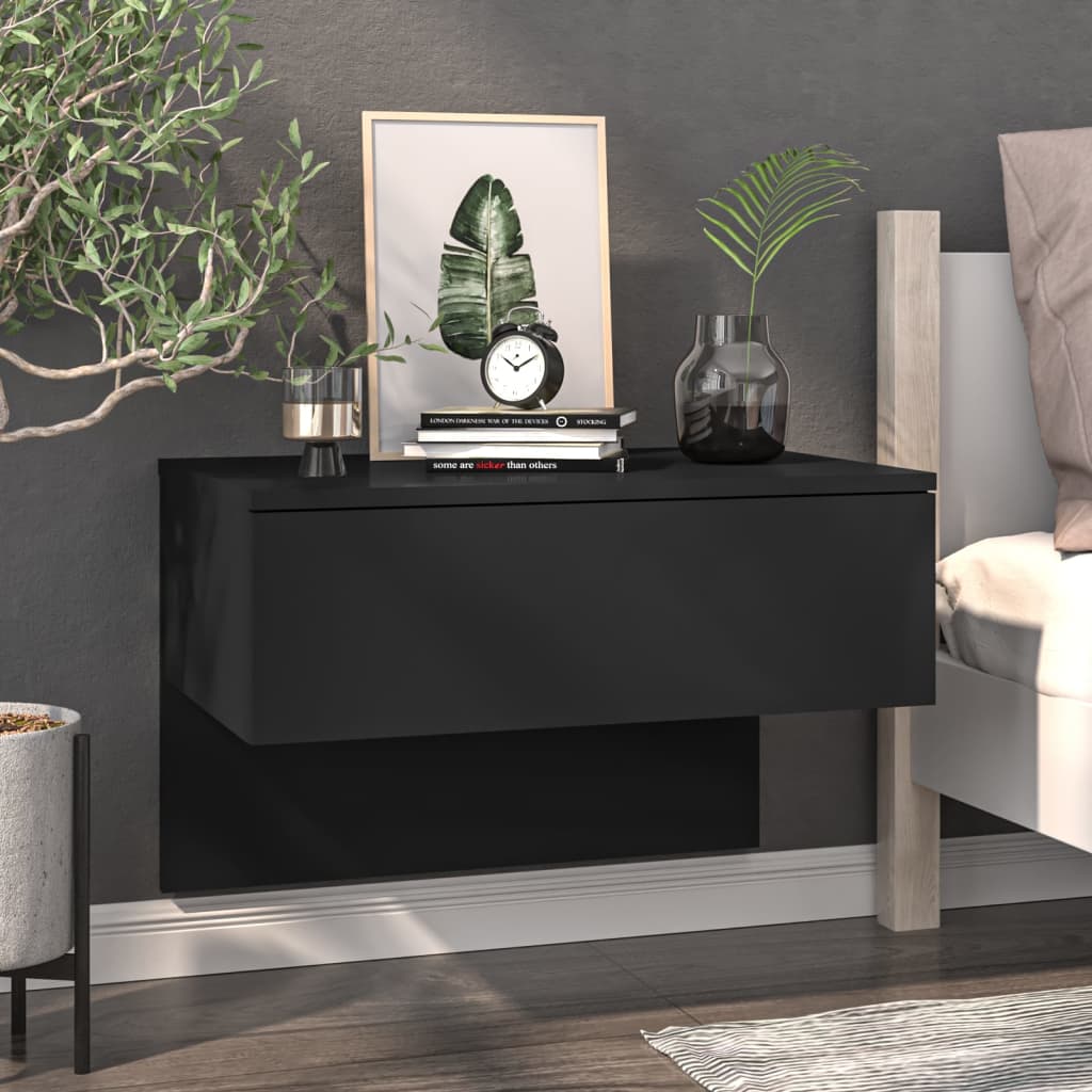 vidaXL Noptieră de perete, negru vidaXL Noptieră de perete, negru
