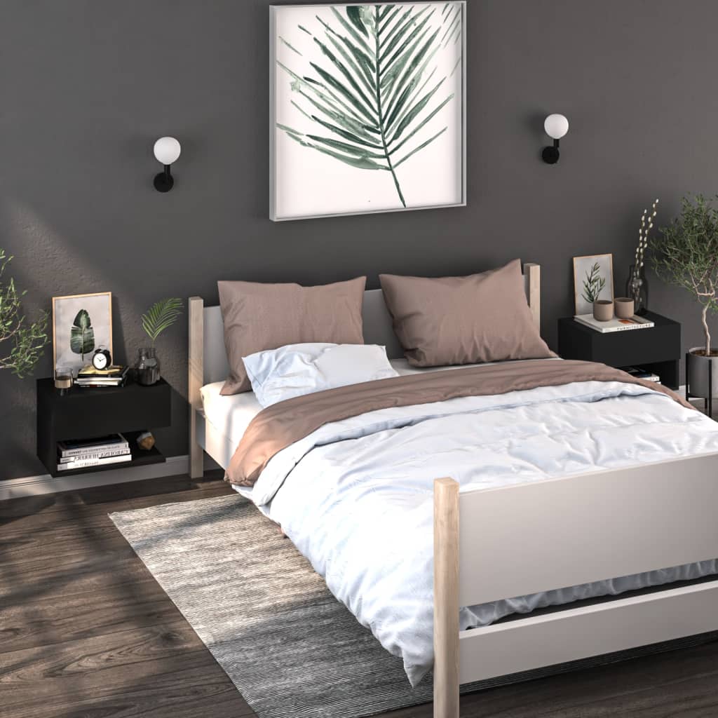 vidaXL Noptieră de perete, negru vidaXL Noptieră de perete, negru
