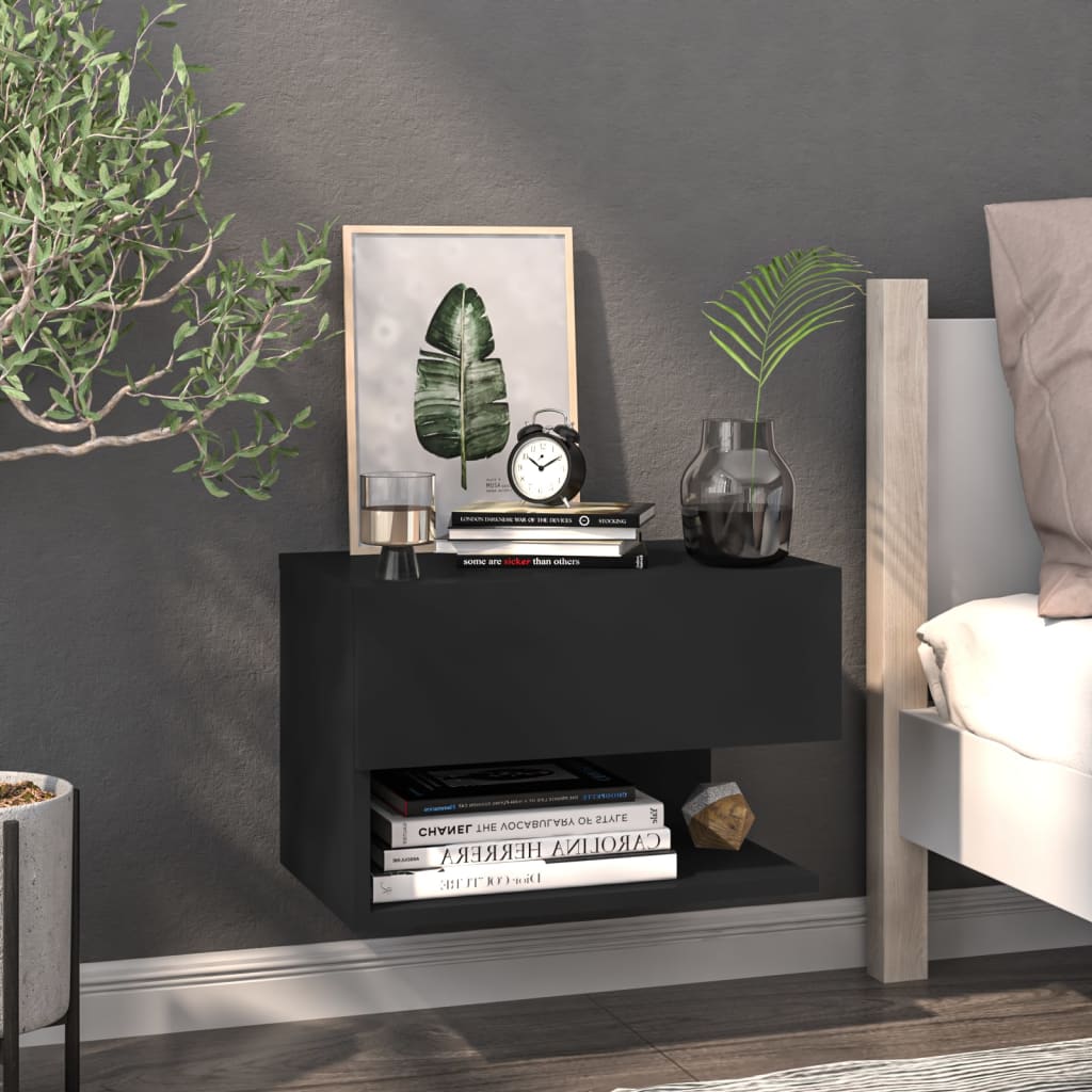 vidaXL Noptieră de perete, negru vidaXL Noptieră de perete, negru