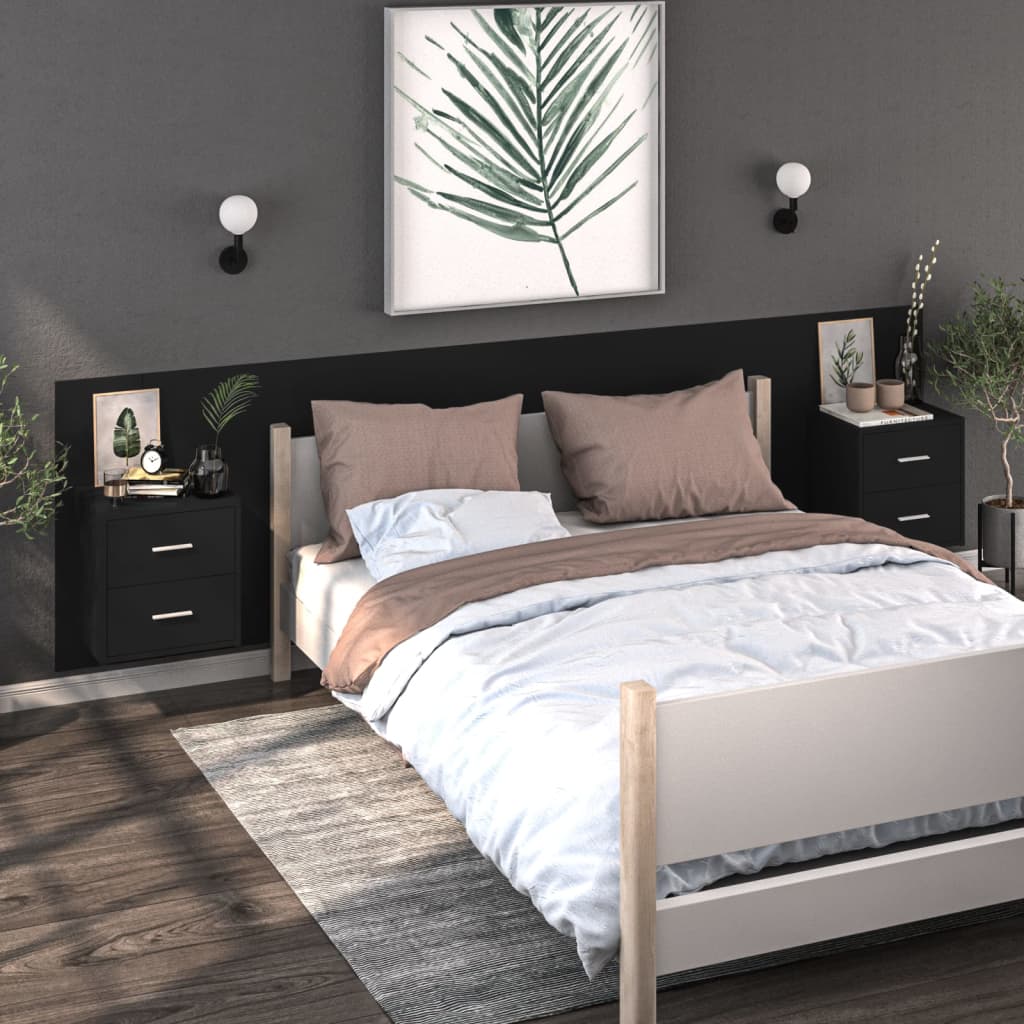 vidaXL Noptieră de perete, negru vidaXL Noptieră de perete, negru