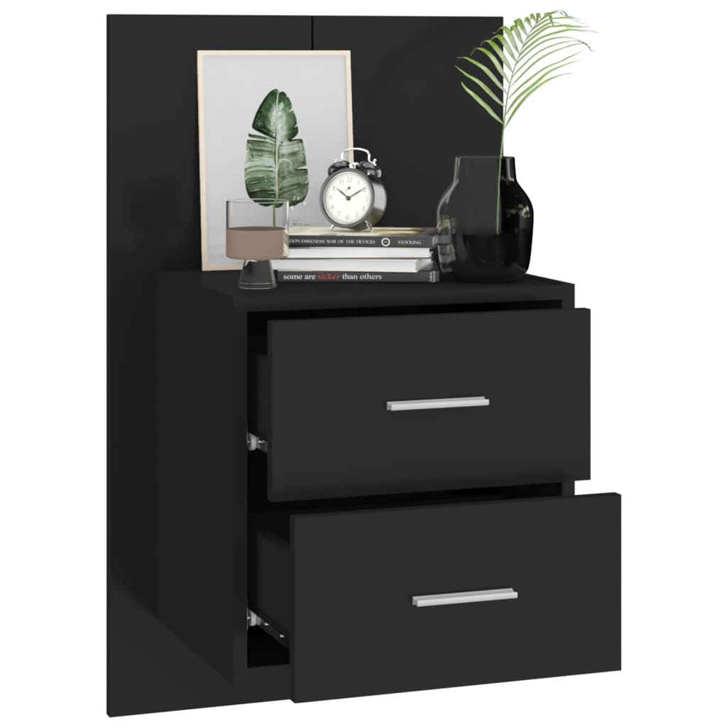 vidaXL Noptieră de perete, negru vidaXL Noptieră de perete, negru